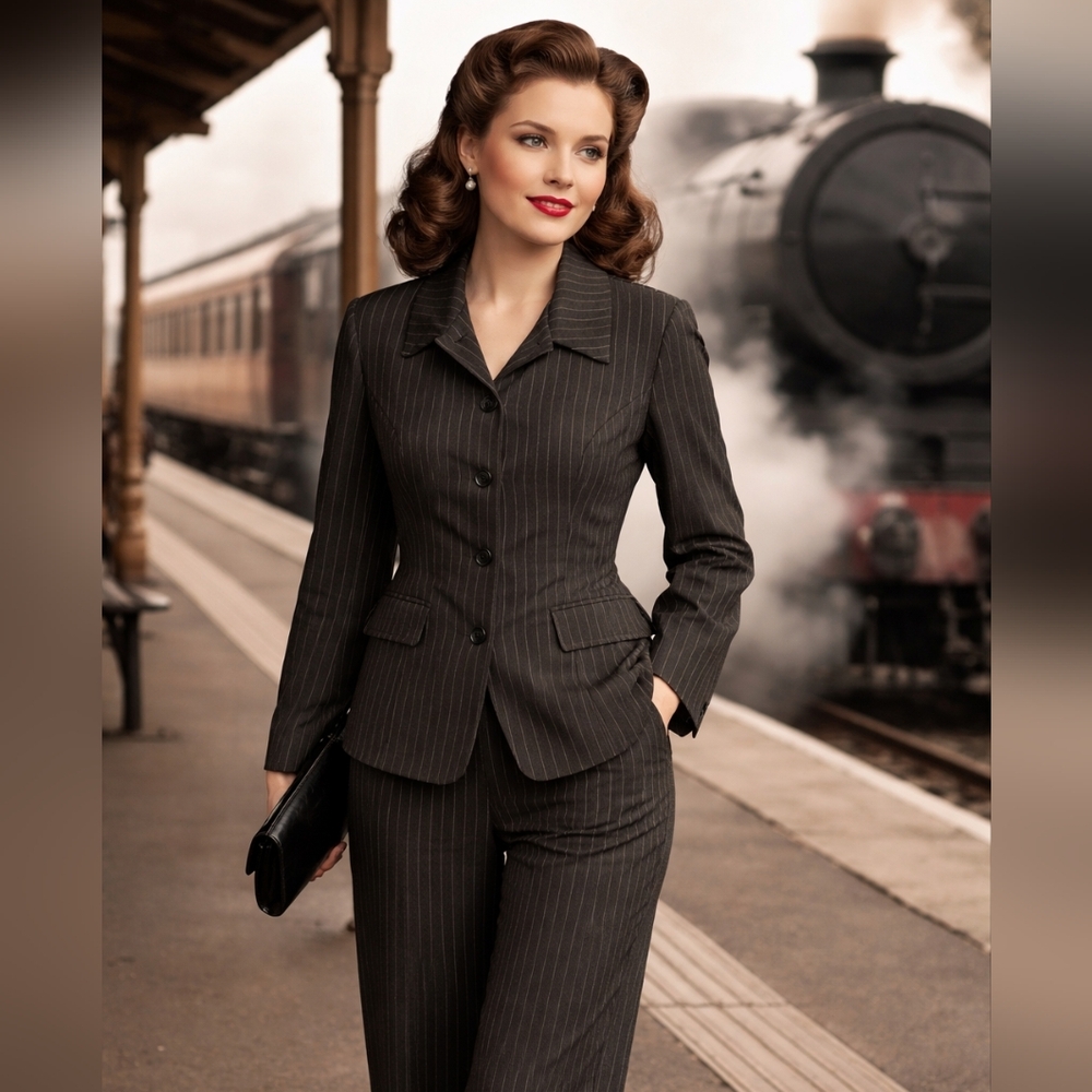 Vintage Women's Vanity Fair Black Pinstripe Blazer Sz 18